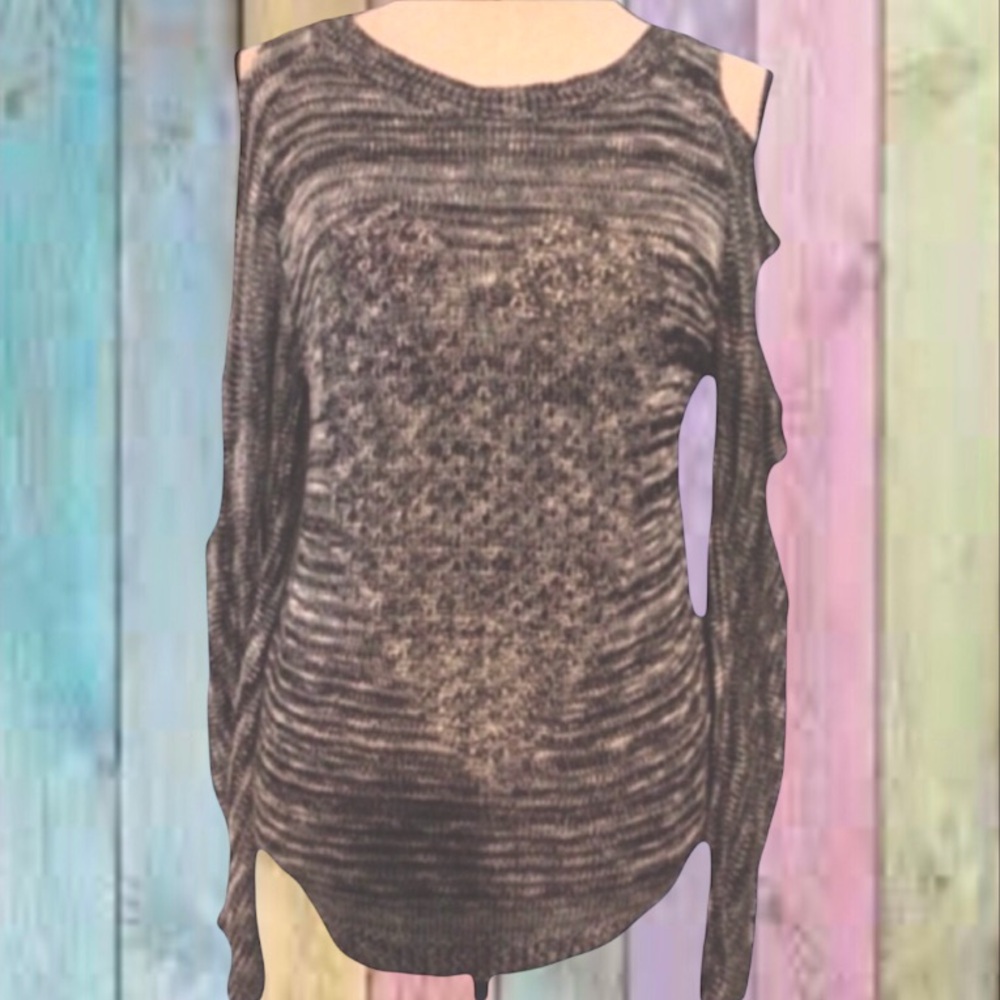 Charcoal Gray Cold Shoulder Ladder Sleeve Knit Top NWT